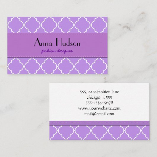 Paarse Latticework, Quatrefoil, Marokkaanse Trelli Visitekaartje (Voorkant / Achterkant)