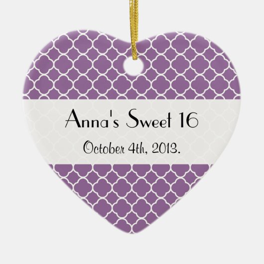 Paarse Latticework, Quatrefoil, Trellis, Sweet 16 Keramisch Ornament (Voorkant)