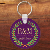 Paarse Laurel Wreath Monogram Wedding Sleutelhange Sleutelhanger (Voorkant)