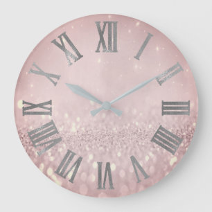 Paarse Lavande Glitter Blush Metallic Roman Nummer Grote Klok