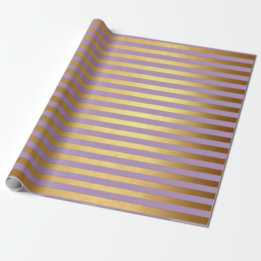 Paarse Lavande Plum Gold Stripes Lines Elegant Cadeaupapier (Uitgerold)
