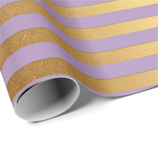 Paarse Lavande Plum Gold Stripes Lines Elegant Cadeaupapier (Rol Hoek)