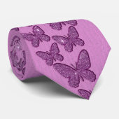 Paarse Lavendar Glitter Butterflies Stropdas (Opgerold)
