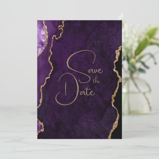 Paarse Lavendel Agaat Bruiloft Save the Date Kaart (Staand voorkant)