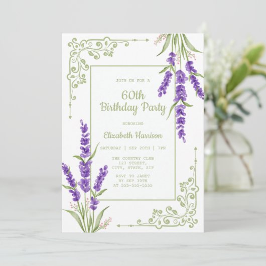 Paarse Lavendel Antiek Lijst 60e Verjaardag Kaart (Staand voorkant)