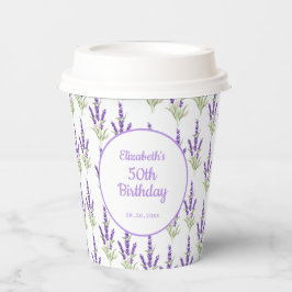 Paarse Lavendel Antiek Lijst Verjaardag Papieren Bekers