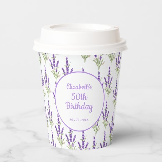 Paarse Lavendel Antiek Lijst Verjaardag Papieren Bekers (Voorkant)