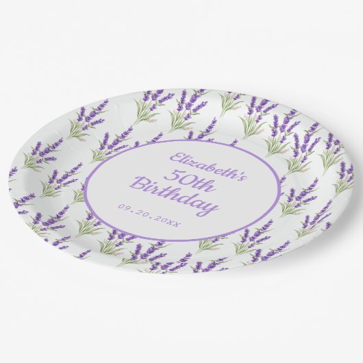 Paarse Lavendel Antiek Lijst Verjaardag Papieren Bordje (Gekanteld)
