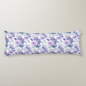 Paarse Lavendel Aquarel Bloem Wit Lichaamskussen (Achterkant)