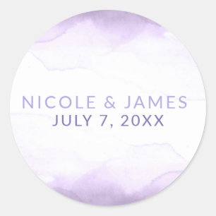 Paarse Lavendel Aquarel Moderne Chic Bruiloft Ronde Sticker
