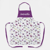 Paarse Lavendel Aquarel Wilde Bloem Eigen Naam Schort (Voorkant)
