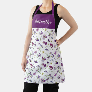 Paarse Lavendel Aquarel Wilde Bloem Eigen Naam Schort