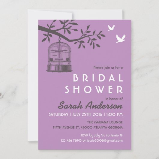 Paarse lavendel Bird Cage Rustic Shower Invitation Kaart (Voorkant)