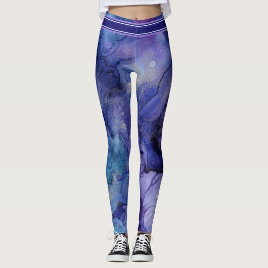 Paarse, Lavendel, Blauw & Aqua Waterverf Leggings (Voorkant)