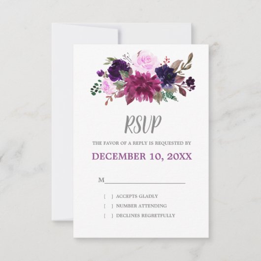 Paarse lavendel bloem boho bruiloft RSVP (Voorkant)