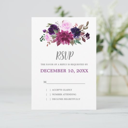 Paarse lavendel bloem boho bruiloft RSVP (Staand voorkant)