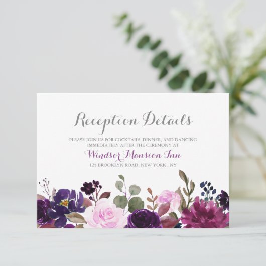 Paarse lavendel bloem boho bruiloftsreceptiekaart kaart (Staand voorkant)