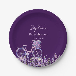 Paarse Lavendel Bloem Fiets Baby Borrelbord Papieren Bordje