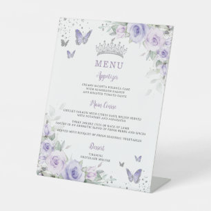 Paarse lavendel bloem vlinders verjaardagsmenu reclamebord met voetstuk
