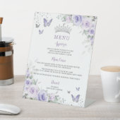 Paarse lavendel bloem vlinders verjaardagsmenu reclamebord met voetstuk (Insitu)