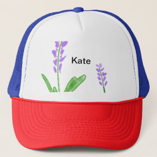 Paarse lavendel bloem waterverf voeg naam tekst to trucker pet