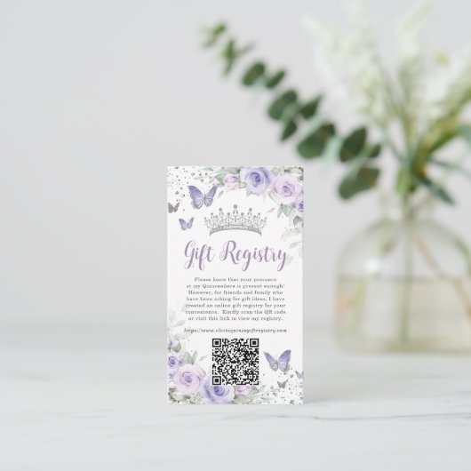 Paarse Lavendel Bloemachtige Quinceanera Cadeau Re Informatiekaartje (Staand voorkant)