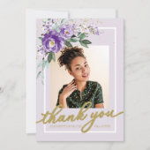 Paarse Lavendel Bloemen Afstuderen Foto Dank u Bedankkaart (Voorkant)