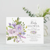 Paarse Lavendel Bloemen Baby Douche Uitnodigingen (Staand voorkant)