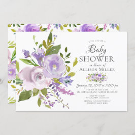 Paarse Lavendel Bloemen Baby Douche Uitnodigingen
