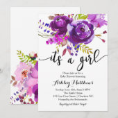 Paarse Lavendel Bloemen Baby shower Uitnodiging (Voorkant / Achterkant)