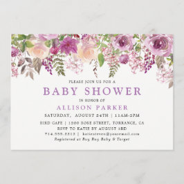 Paarse Lavendel Bloemen Baby shower Uitnodiging