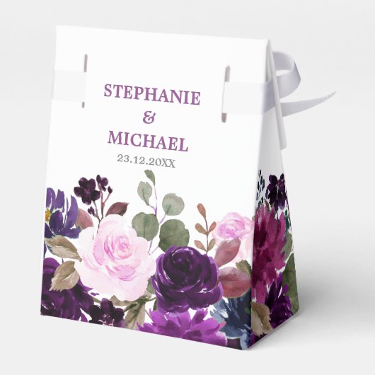 Paarse Lavendel Bloemen Boho Bruiloft Favor Box Bedankdoosjes (Achterkant)