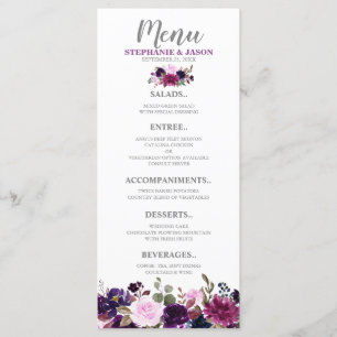 Paarse Lavendel Bloemen Boho Bruiloft menu