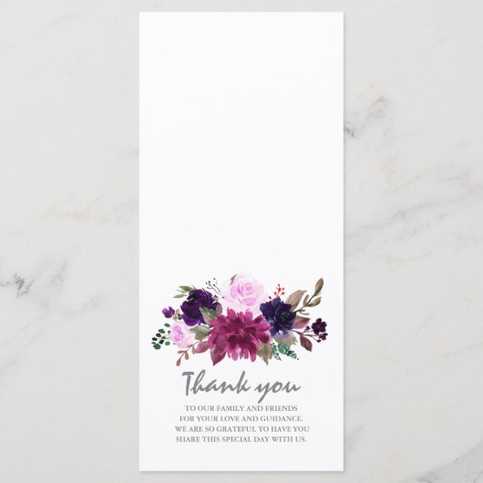 Paarse Lavendel Bloemen Boho Bruiloft Menu (Achterkant)