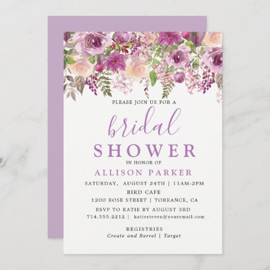 Paarse Lavendel Bloemen Bruidsdouche Uitnodiging (Voorkant / Achterkant)