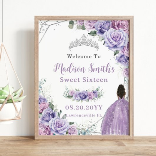 Paarse Lavendel Bloemen Bruin Prinses Verjaardag Poster