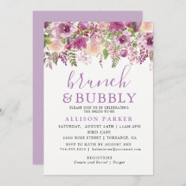 Paarse Lavendel Bloemen Brunch & Bubble Uitnodigin Kaart