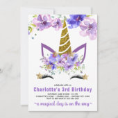 Paarse Lavendel Bloemen Eenhoorn Verjaardag Barty Kaart (Voorkant)