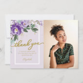 Paarse Lavendel Bloemen Foto Afstudeerder Dank u Bedankkaart (Voorkant)