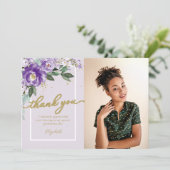 Paarse Lavendel Bloemen Foto Afstudeerder Dank u Bedankkaart (Staand voorkant)