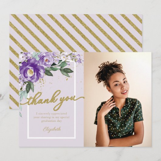 Paarse Lavendel Bloemen Foto Afstudeerder Dank u Bedankkaart (Voorkant / Achterkant)