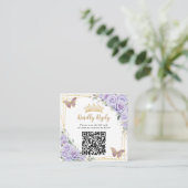 Paarse Lavendel Bloemen Goud Quinceañera QR Code Informatiekaartje (Staand voorkant)