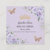 Paarse Lavendel Bloemen Goud Quinceañera QR Code Informatiekaartje (Achterkant)