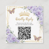 Paarse Lavendel Bloemen Goud Quinceañera QR Code Informatiekaartje (Voorkant)