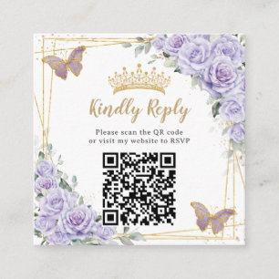 Paarse Lavendel Bloemen Goud Quinceañera QR Code Informatiekaartje