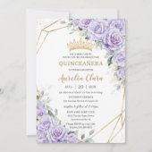 Paarse Lavendel Bloemen Gouden Quinceañera Kaart (Voorkant)