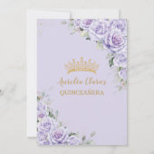 Paarse Lavendel Bloemen Gouden Quinceañera Kaart (Achterkant)