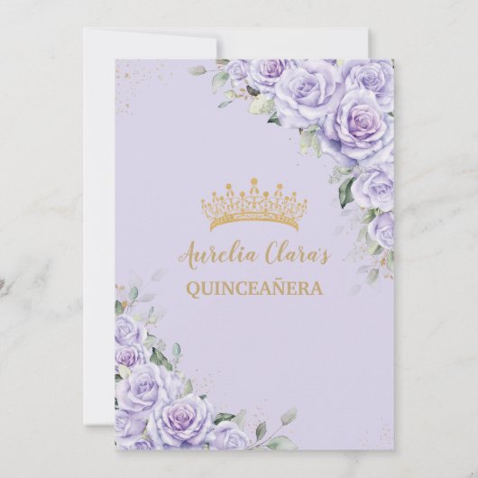 Paarse Lavendel Bloemen Gouden Quinceañera Kaart (Achterkant)