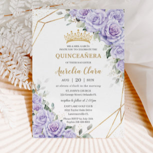 Paarse Lavendel Bloemen Gouden Quinceañera Kaart
