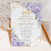 Paarse Lavendel Bloemen Gouden Quinceañera Kaart